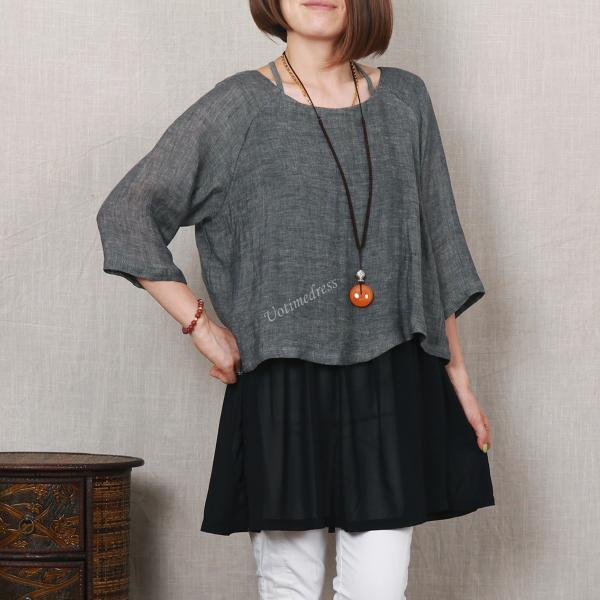 Oange Women Cotton Linen Blend Dress Two Layers Cloth on Luulla